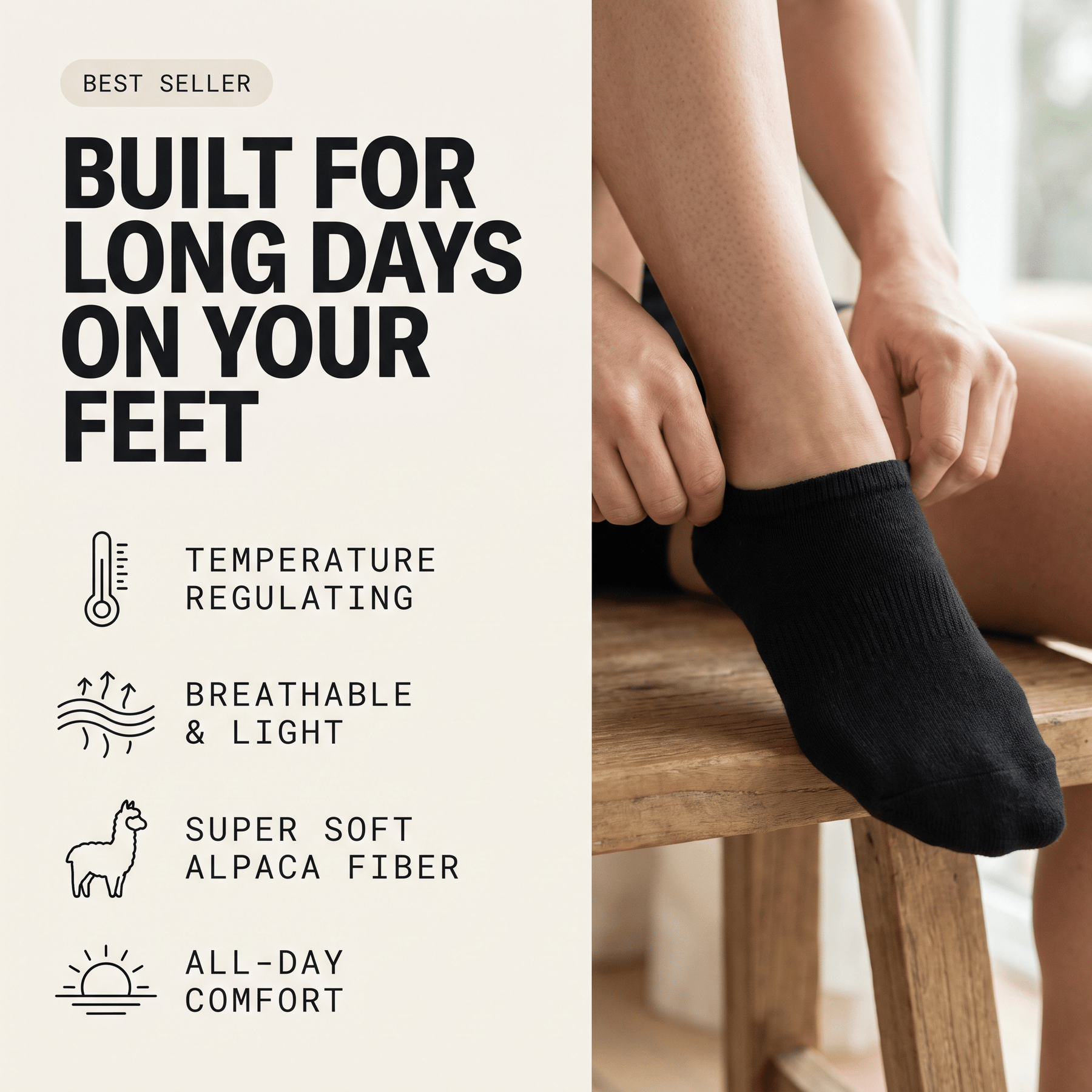 Built for long days on your feet - alpaca no-show sock benefits