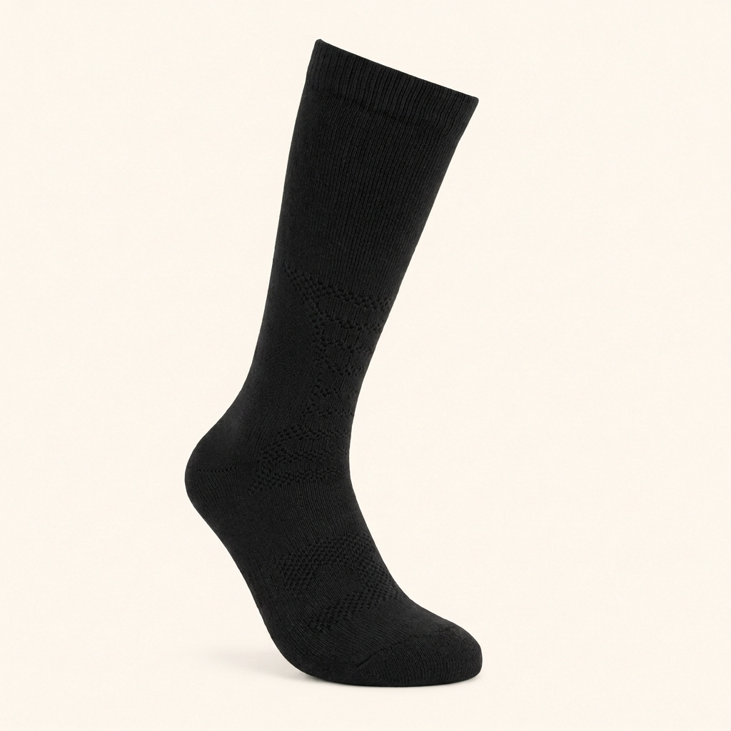 Alpaca Boot Socks in black, packshot on cream background